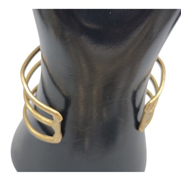 Brutalist Bird Cage Wide Open Cuff Bracelet Vintage 1970s Style Size 6 Gold Tone - Picture 5 of 11